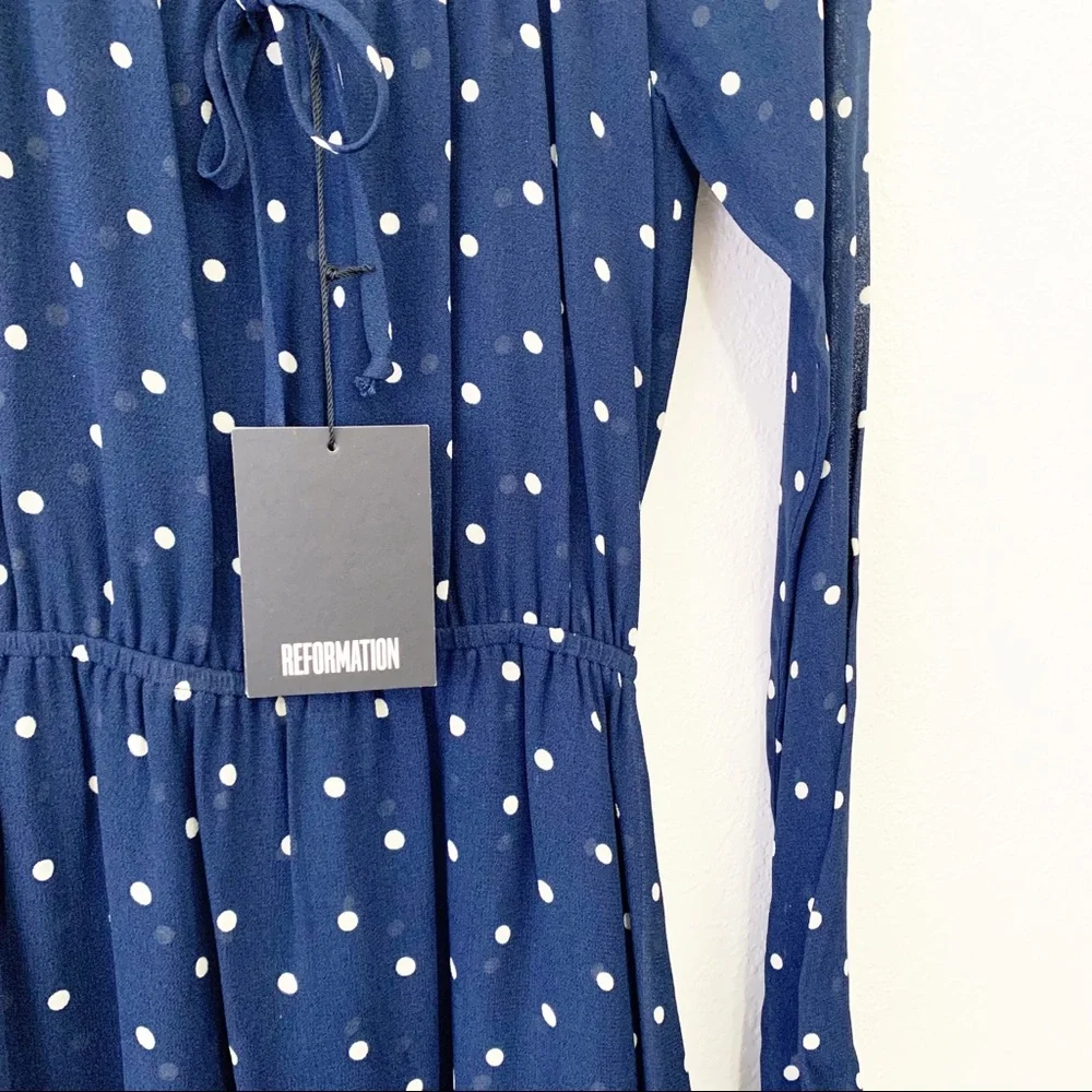 REFORMATION Augusta Dress Punto Polka Dot Navy XS - Picture 7 of 13